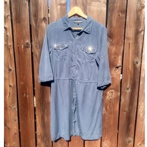 Denim Shirt Dress with Rhinestones Bling Summer